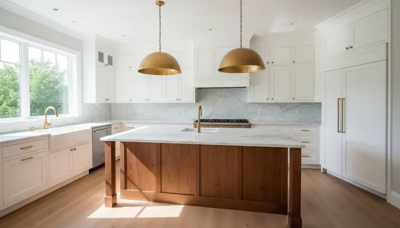 Remodeled kitchen with walnut island