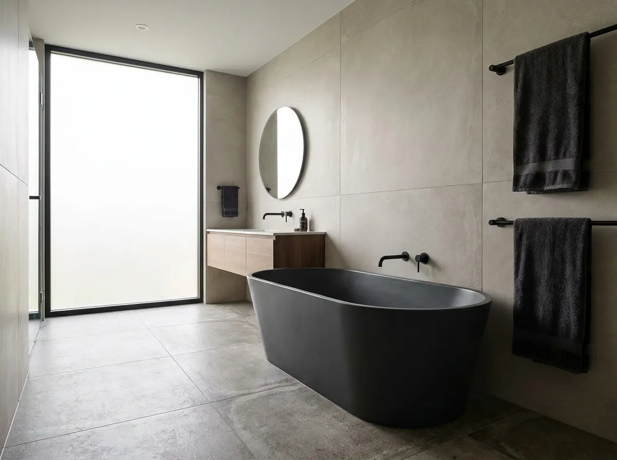 Clean modern bathroom plumbing installation